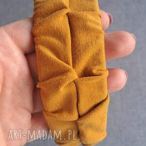 ozdoby do włosów opaska ciemna musztarda handmade, marszczona