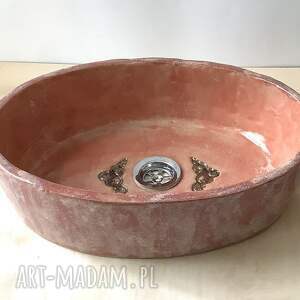 ceramiczna ręcznie robiona różowa umywalka, polska ceramika akcesoria łazienkowe