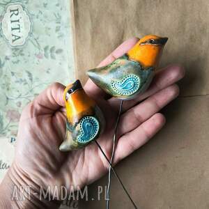 Rudziki na piku, ceramika, ptaszki