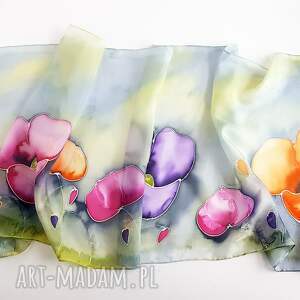 ręcznie wykonane szaliki malowany szal - kolorowe maki na jasnym tle