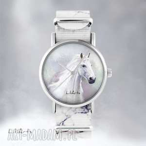 liliarts zegarek - biały koń marmurkowy, nato, bransoletka, unikatowy
