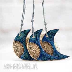 handmade prezenty święta 3 ceramiczne księżyce - niebieskie