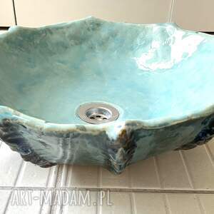 umywala ceramiczna jeżowiec umywalka niebieska, nablatowa
