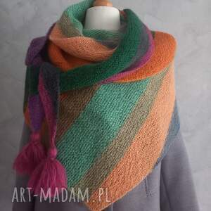 duża, oryginalna chusta strzałka ręcznie robiona na drutach szalik kolorowy