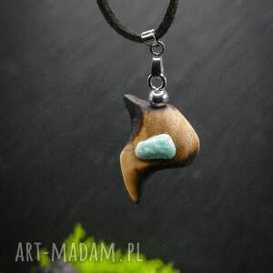 Prezent Naszyjnik - wiąz i amazonit - premium, pirografia, wood