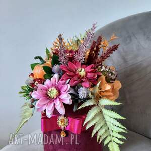 handmade dekoracje flowerbox jesienny bordo