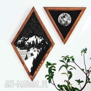 romb góry - czarne drewno, dekoracja śncienna ścianę, drewniana