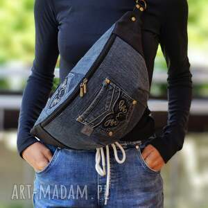 święta, upcyklingowa nerka xxl, mini plecak nerkoplecak na prezent, dżinsowa