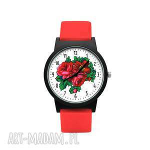 zegarek z silikonowym paskiem róża kwiatowy kolorowy bukiet, prezent, upominek