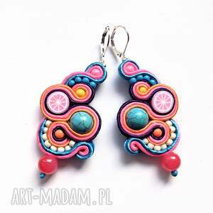 kolczyki olorowe haft sutasz grapefruit, kolczyków owocowe