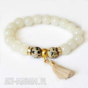 handmade bransoleta cream, dalmatian jasper&tassel