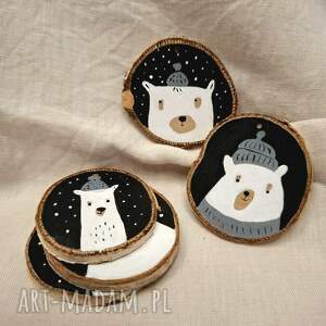 Zawieszki na choinkę z motywem misia - naturalne, eko, drewno