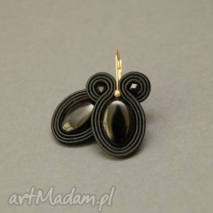 kolczyki sutasz z onyksami soutache sznurek, eleganckie, komplet, onyx