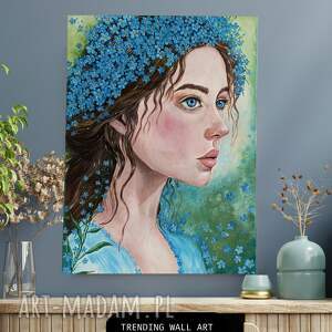 Dziewczyna w niezapominajkach 50x70 obraz strukturalny na płótnie