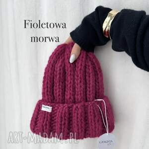 Czapka Nordic 100% wełna - fioletowa morwa handmade