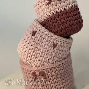 Koszyczki ze sznurka bawełniane ręcznie robione w kolorach różu