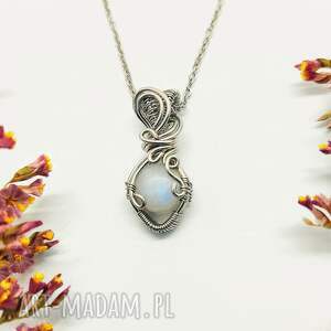 naszyjnik kamień księżycowy 4 stal chirurgiczna wisiorek handmade wirewrapping