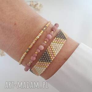 komplet bransoletek z rodonitem, idealny na prezent, kamienie naturalne szkło