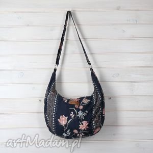 torba hobo na ramię boho, torebka, kwiaty bawełna, pojemna, prezent