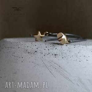 kolczyki golden star wish mosiądzu, srebrne bigle, pozłacany