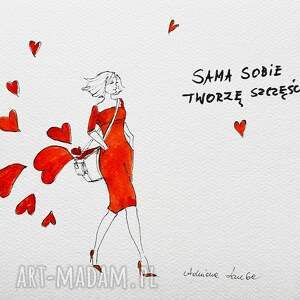 Prezent Sama sobie tworzę szczęście praca akwarelami oraz piórkiem