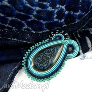 granatow - błękitna brosza soutache, broszka, przypinka, ceramika