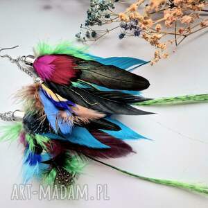 kolczyki kolorowe energetyczne pióra duże lekkie wykonane w pojedynczym