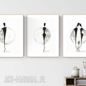 zestaw 3 grafik A4 wykonanych ręcznie, abstrakcja, elegancki minimalizm