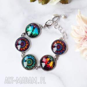 Bransoletka artystyczna „Kosmiczne Mandale” - handmade ze szkłem i srebrną oprawą