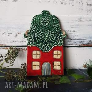 handmade ceramika czerwony domek, duża zawieszka