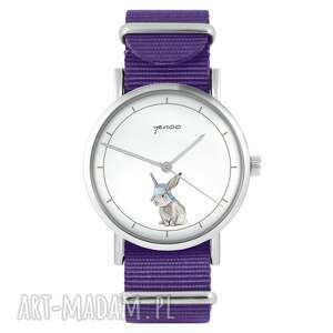 handmade zegarki zegarek - zając fioletowy, nylonowy