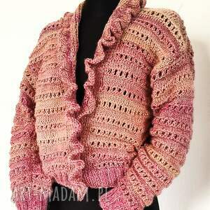 Rozpinany, krótki sweter kardigan, lekki ażur