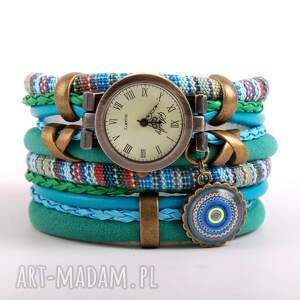 handmade zegarki zegarek - bransoletka w stylu boho, niebiesko - turkusowy
