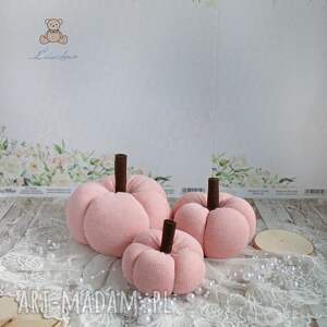 jesienne dynie dekoracyjne, ręcznie szyte, jesienna dekoracja, różowe 3szt
