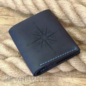 Portfel skórzany męski z grawerem ręcznie robiony handmade granatowy