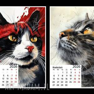 kalendarz 2026 koty 13x18 cm, prezent, planner