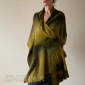 szaliki szal z wełny merino khaki musztarda, unikat, prezent