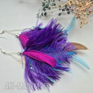 kolczyki kolorowe energetyczne pióra duże lekkie wykonane w pojedynczym