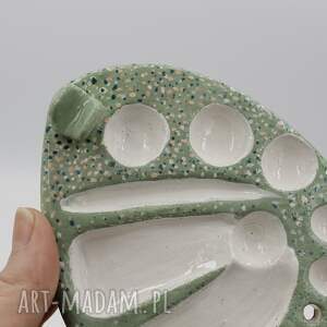 handmade zielona ceramiczna paletka malarska do mieszania farb