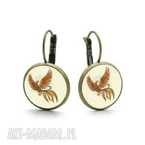 kolczyki wiszące na biglu feniks motyw magiczny fantasy prezent dla niej