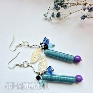 Kolczyki niebieskie delikatne z listkami Box X1, kol, fo, dam