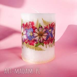 bezzapachowa świeca botaniczna z kwiatami mojego ogrodu, prezent ślubny, duża