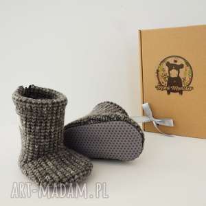ręcznie zrobione buciki bambosze handmade / wełna / zapinane na zamek