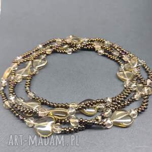 unikatart: naszyjnik długi sznur korali serca szklane koraliki metalizowane, naszyjnik w serca