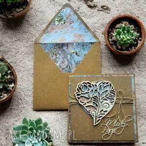 handmade scrapbooking kartki kartka na ślub z pasująca koperta eko