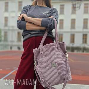 Sztruksowa torebka z Wrzosowa, torba - kieszeniami