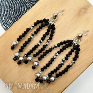 kolczyki czarno-srebrne ze szklanych koralików kr/5/26, perełki, kryształki