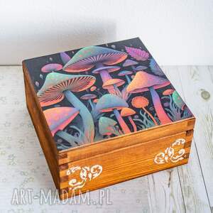 pudełko drewniane - grzybki tęcza, bajka wyjątkowe