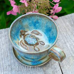 ceramiczna duża filiżanka kubek z figurką żółwika - azulhorse ręcznie toczona