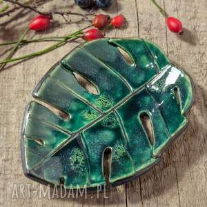 ceramiczna podstawka, monstera, mydelniczka, tealight, ceramiczny świecznik